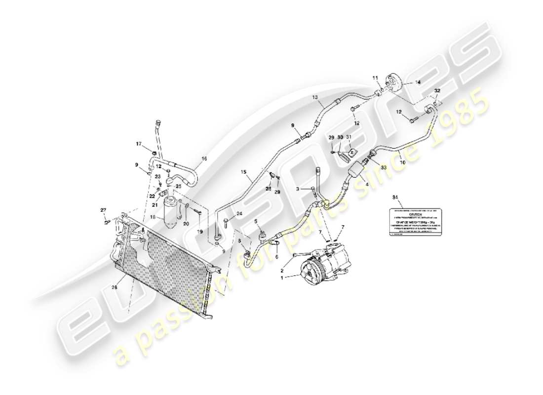 aston martin vanquish (2003) installazione nel vano motore diagramma delle parti