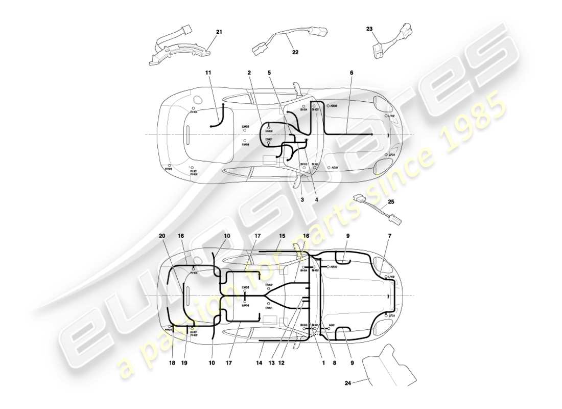 aston martin db7 vantage (2000) diagramma delle parti dei cablaggi