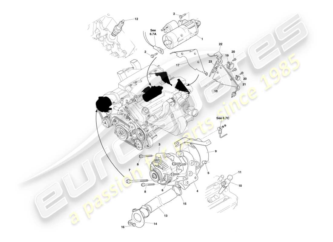 aston martin vanquish (2006) diagramma delle parti dei componenti elettrici del motore