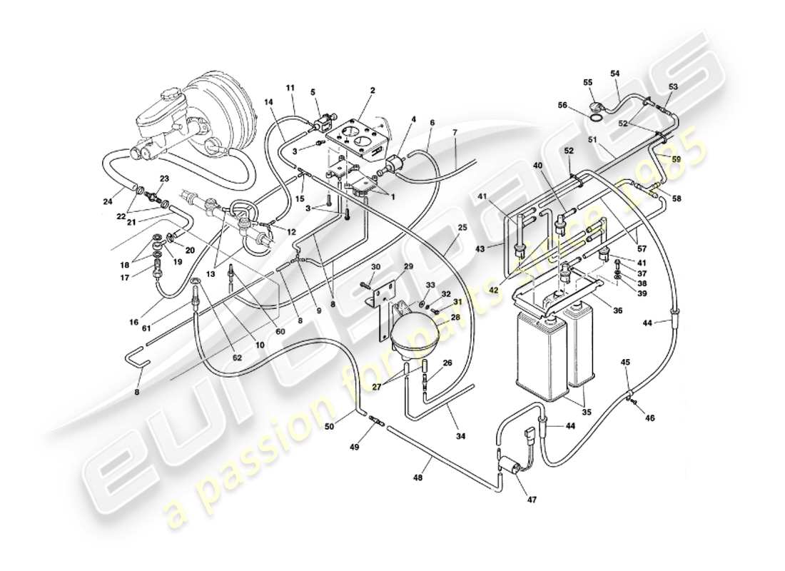 aston martin v8 coupe (1999) sistema di vuoto diagramma delle parti