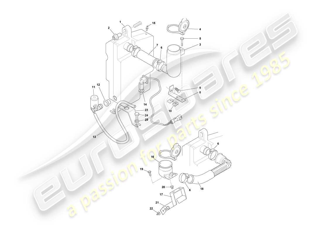 aston martin db7 vantage (2003) schema delle parti delle rondelle del parabrezza