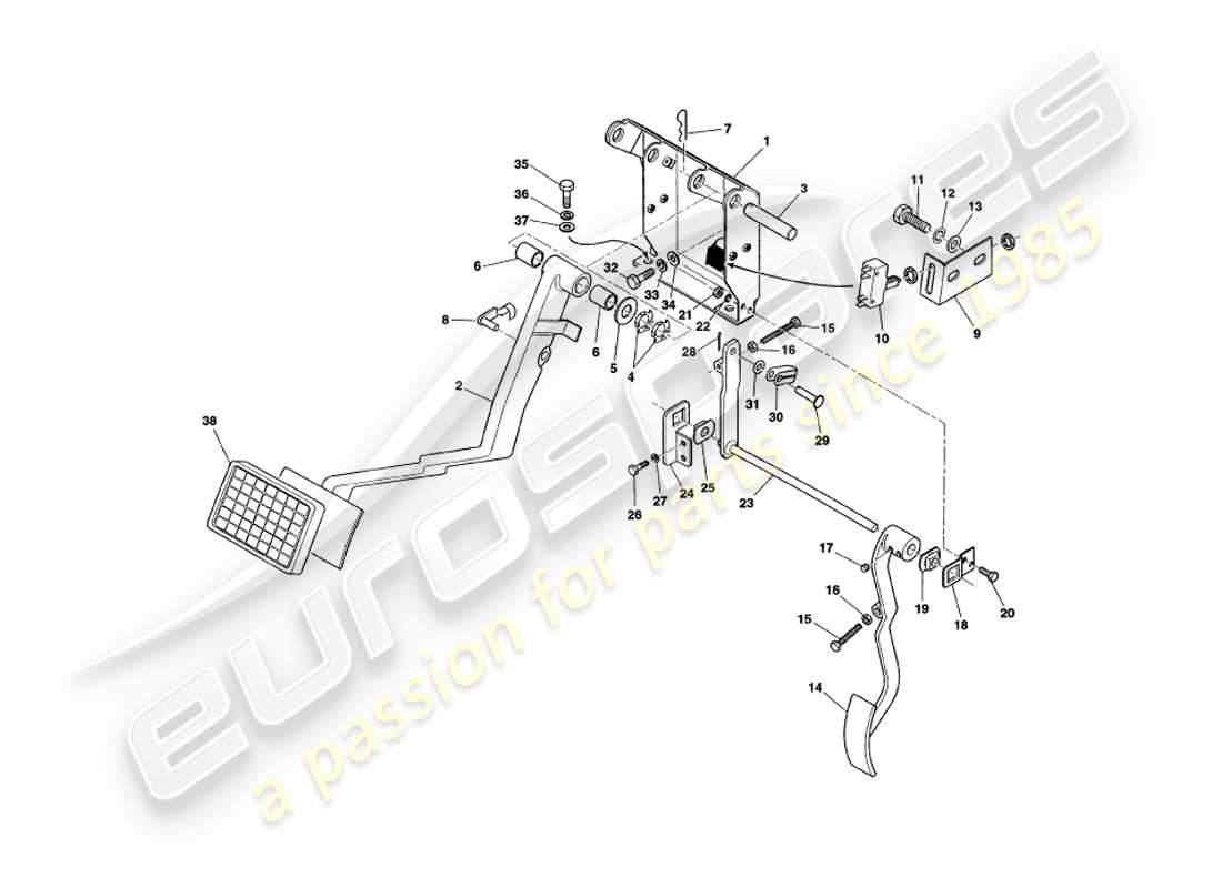 aston martin v8 coupe (1999) ingranaggio a pedale diagramma delle parti
