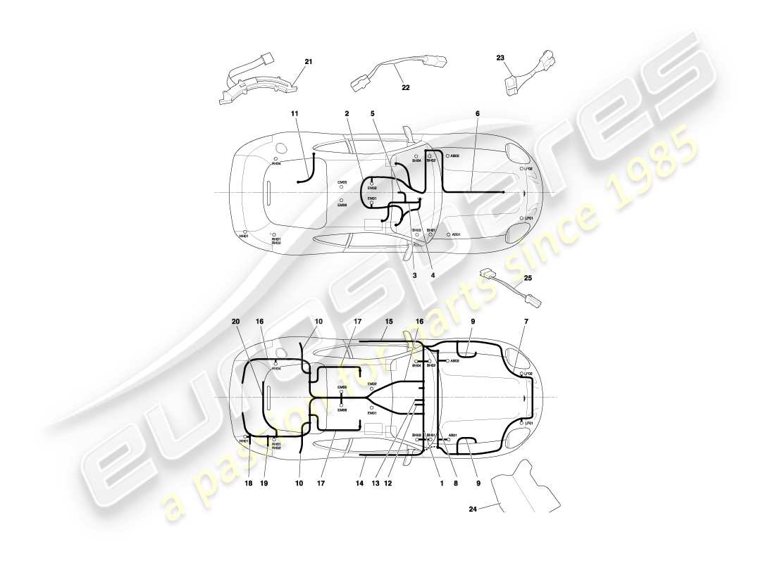 aston martin db7 vantage (2004) diagramma delle parti dei cablaggi