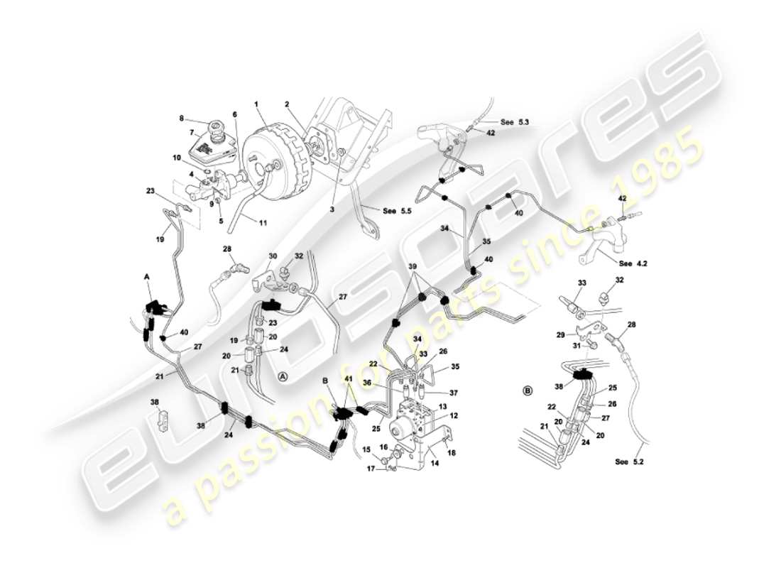 aston martin vanquish (2004) diagramma delle parti del servofreno e del modulatore