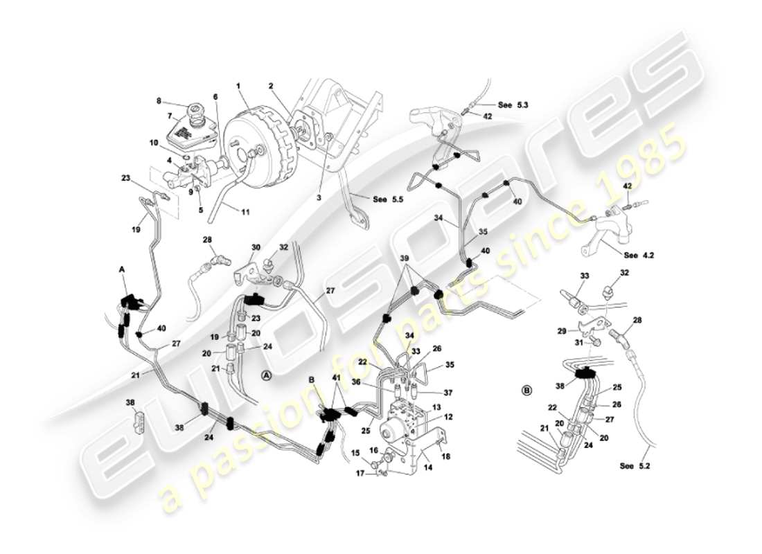 aston martin vanquish (2002) servofreno e modulatore diagramma delle parti