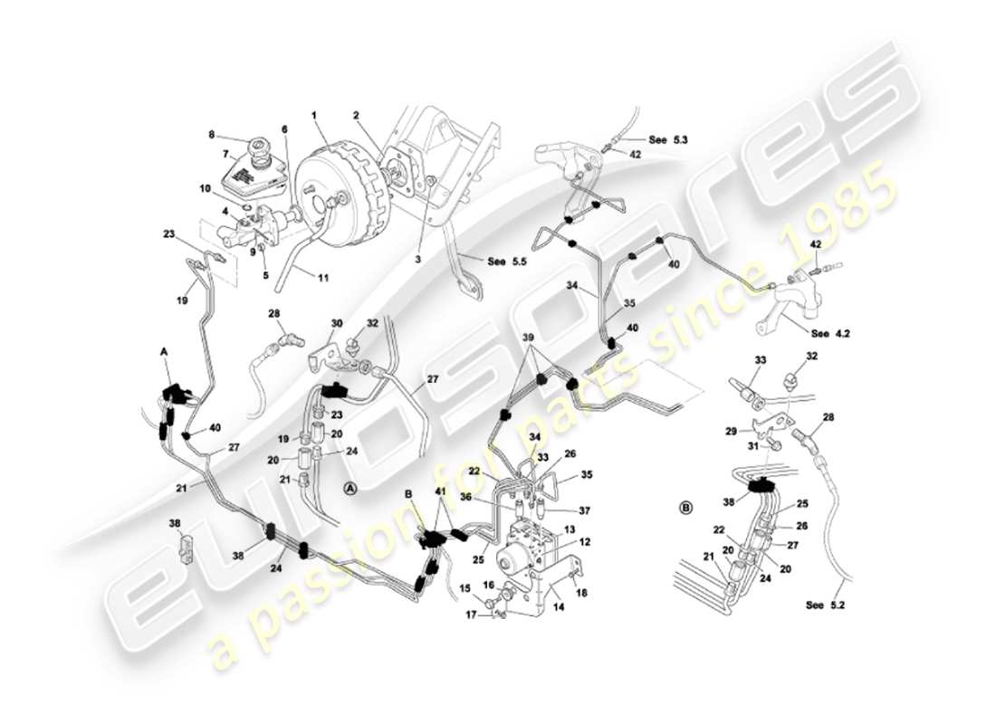aston martin vanquish (2005) servofreno e modulatore diagramma delle parti