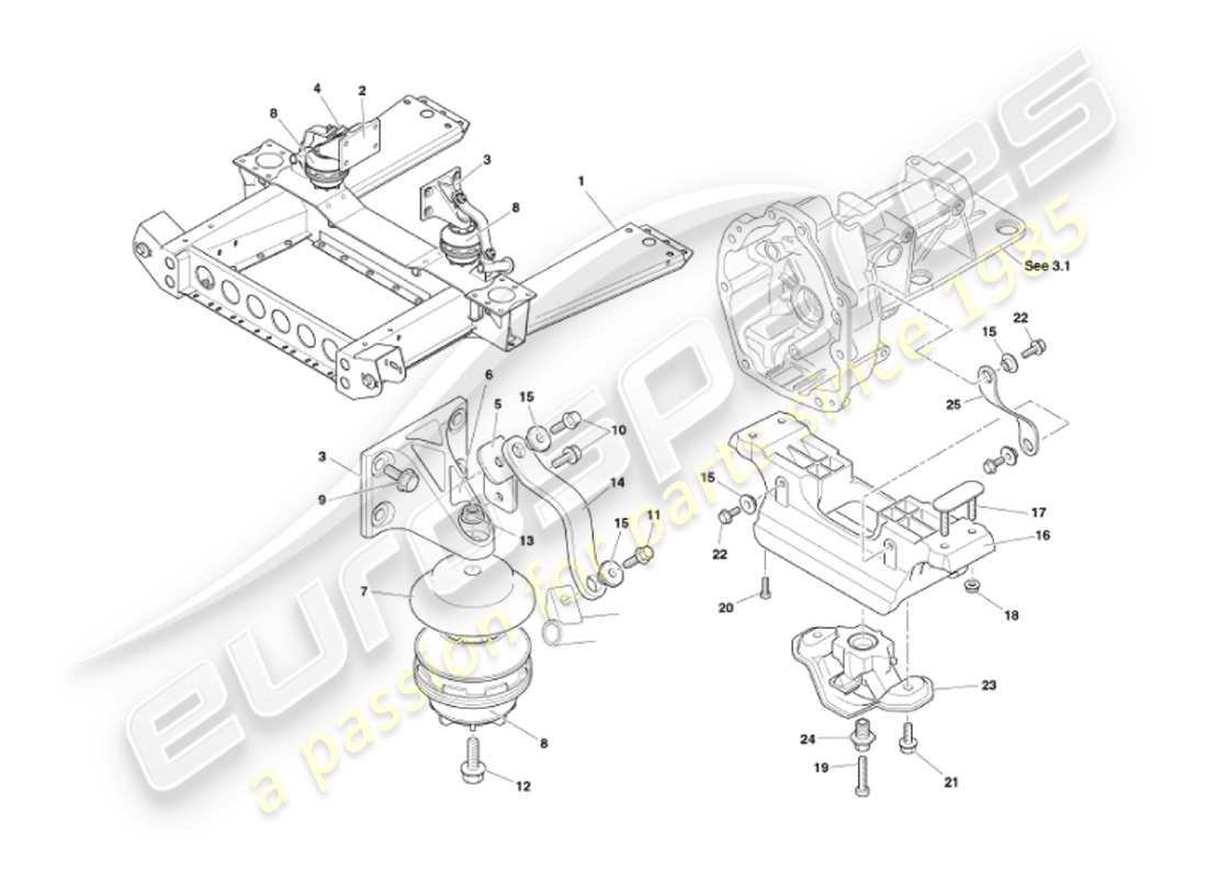 aston martin vanquish (2002) supporti del motore diagramma delle parti