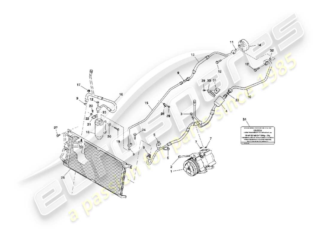 aston martin vanquish (2002) installazione nel vano motore diagramma delle parti