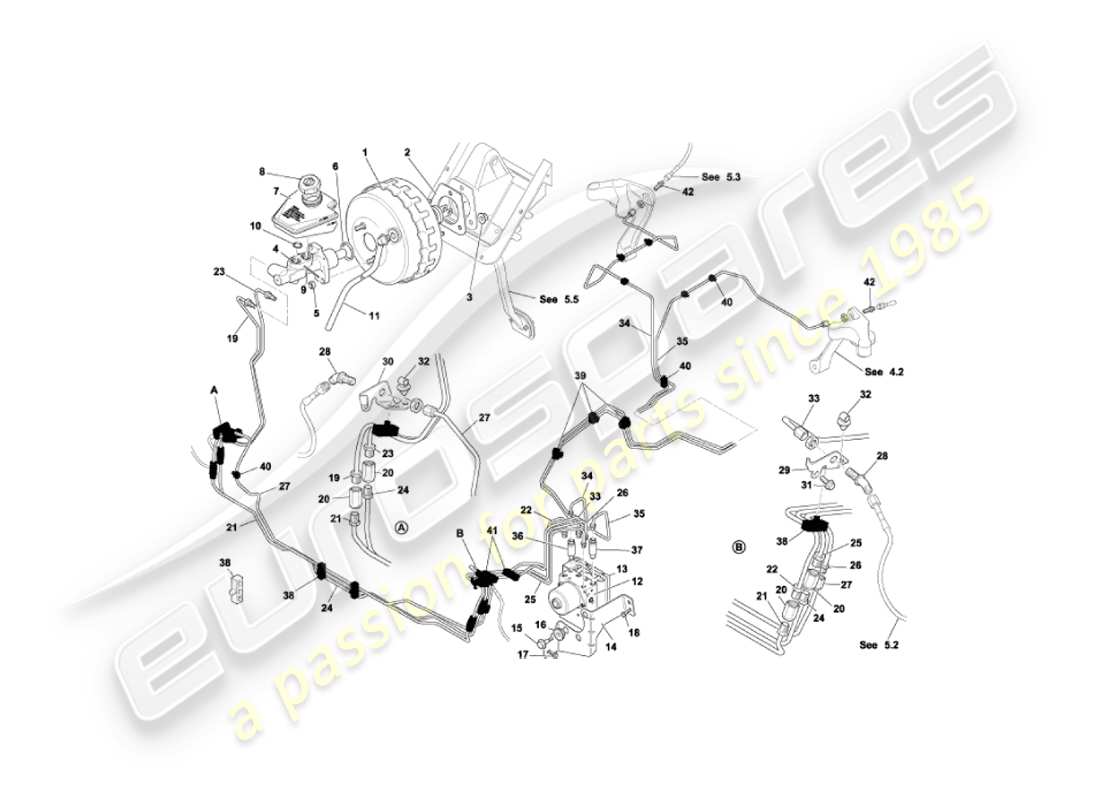 aston martin vanquish (2006) diagramma delle parti del servofreno e del modulatore