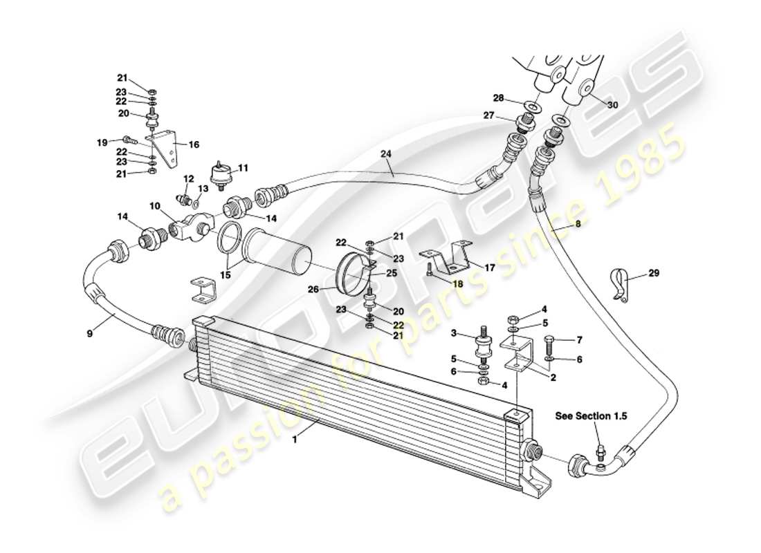aston martin v8 volante (1998) sistema di raffreddamento dell'olio diagramma delle parti