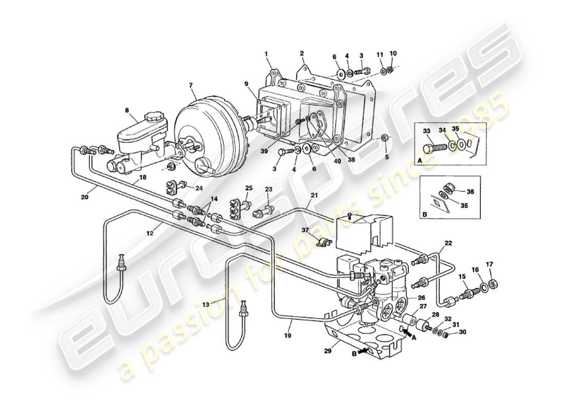 aston martin v8 volante (1998) diagramma delle parti del servo e del modulatore