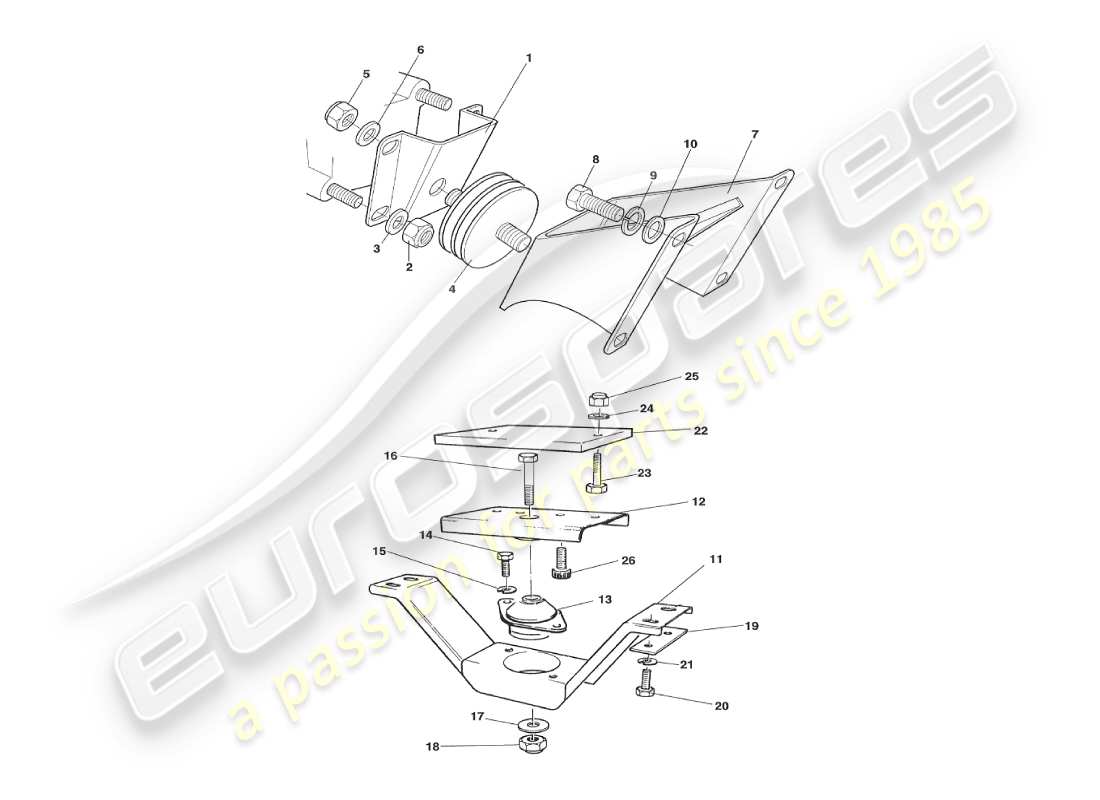 aston martin v8 virage (2000) diagramma delle parti dei supporti del motore