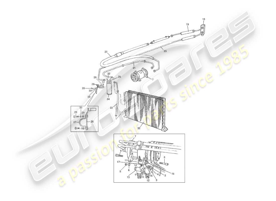 aston martin v8 virage (2000) diagramma delle parti di installazione del vano motore