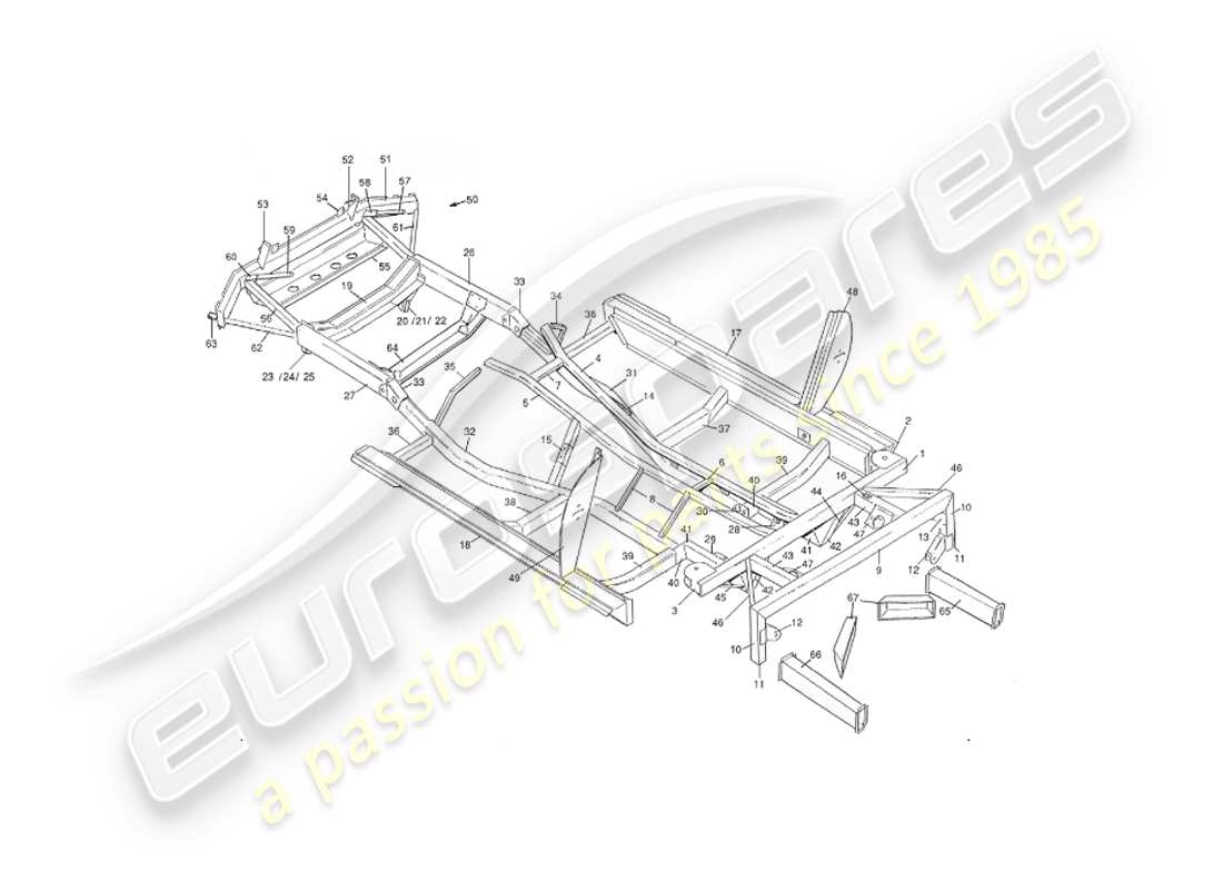 aston martin v8 virage (2000) telaio del telaio diagramma delle parti