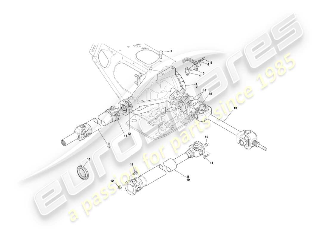 aston martin db7 vantage (2000) diagramma delle parti dell'unità ipoide, degli alberi di trasmissione e dell'elica