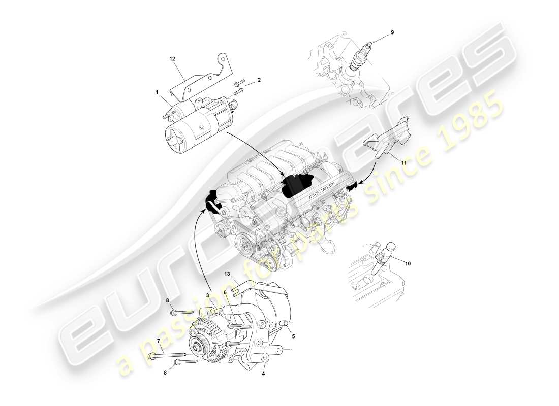 aston martin db7 vantage (2001) diagramma delle parti dei componenti elettrici del motore