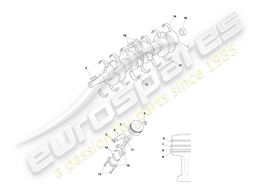 aston martin vanquish (2004) diagramma delle parti di albero motore, pistoni e aste