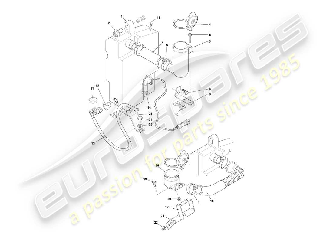 aston martin db7 vantage (2000) schema delle parti delle rondelle del parabrezza