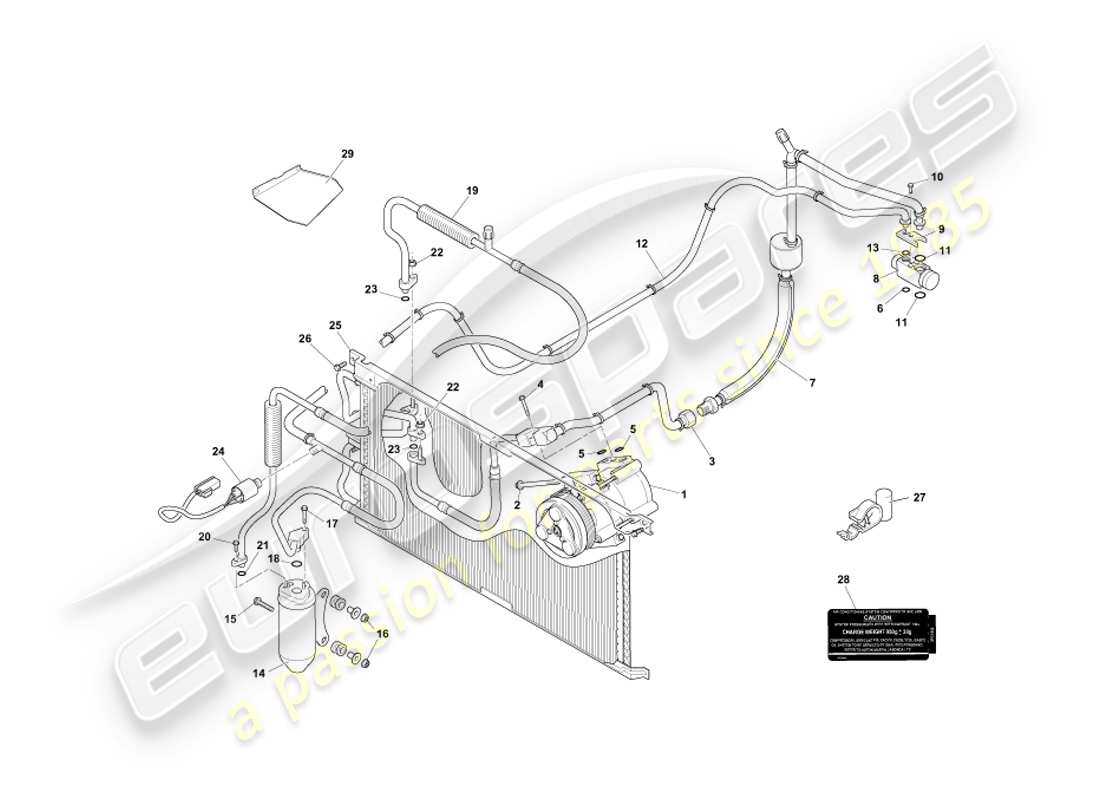 aston martin db7 vantage (2001) diagramma delle parti di installazione del vano motore