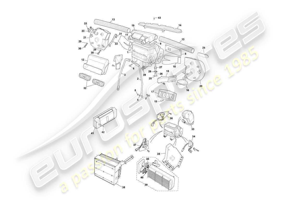 aston martin db7 vantage (2000) diagramma delle parti dell'installazione interna