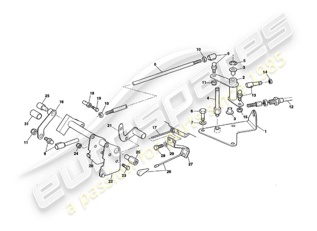 aston martin v8 volante (1997) diagramma delle parti del collegamento e dei controlli dell'acceleratore