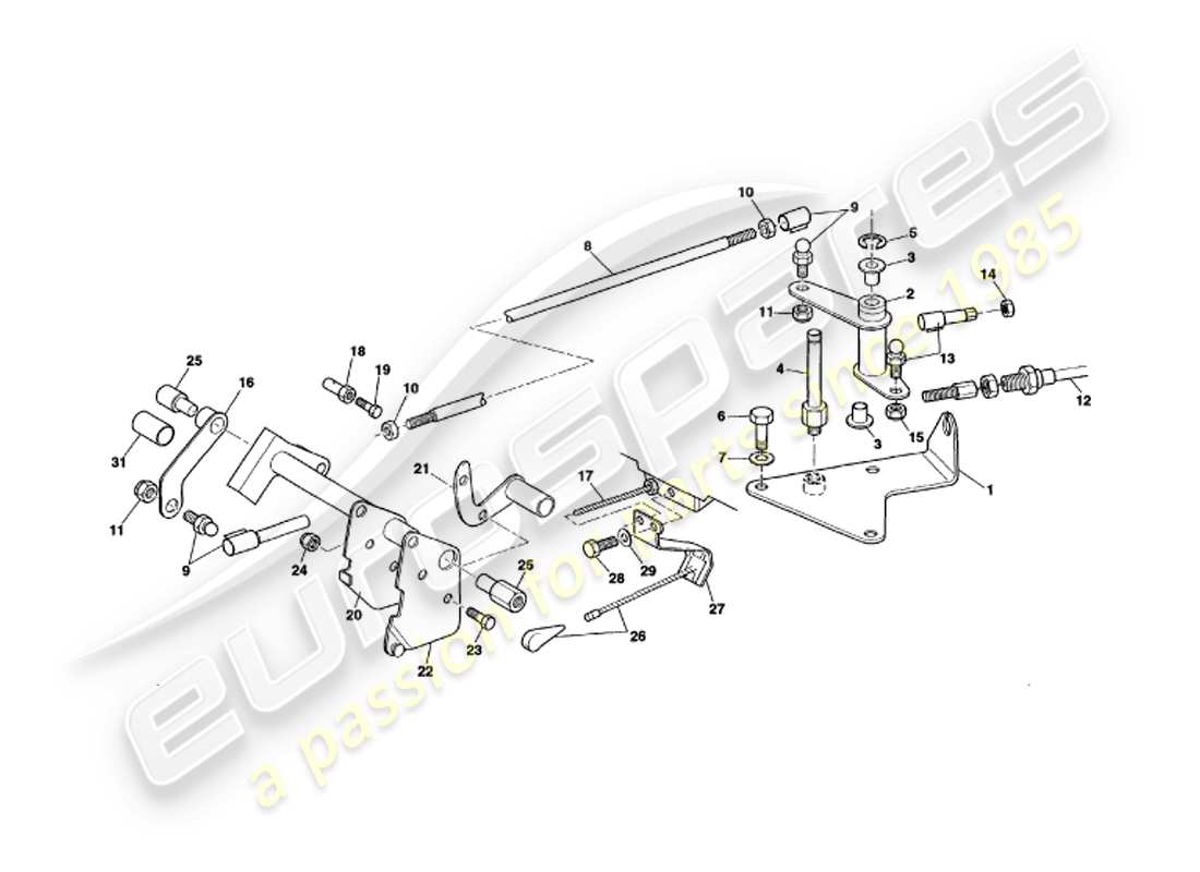 aston martin v8 volante (1998) diagramma delle parti del collegamento e dei controlli dell'acceleratore