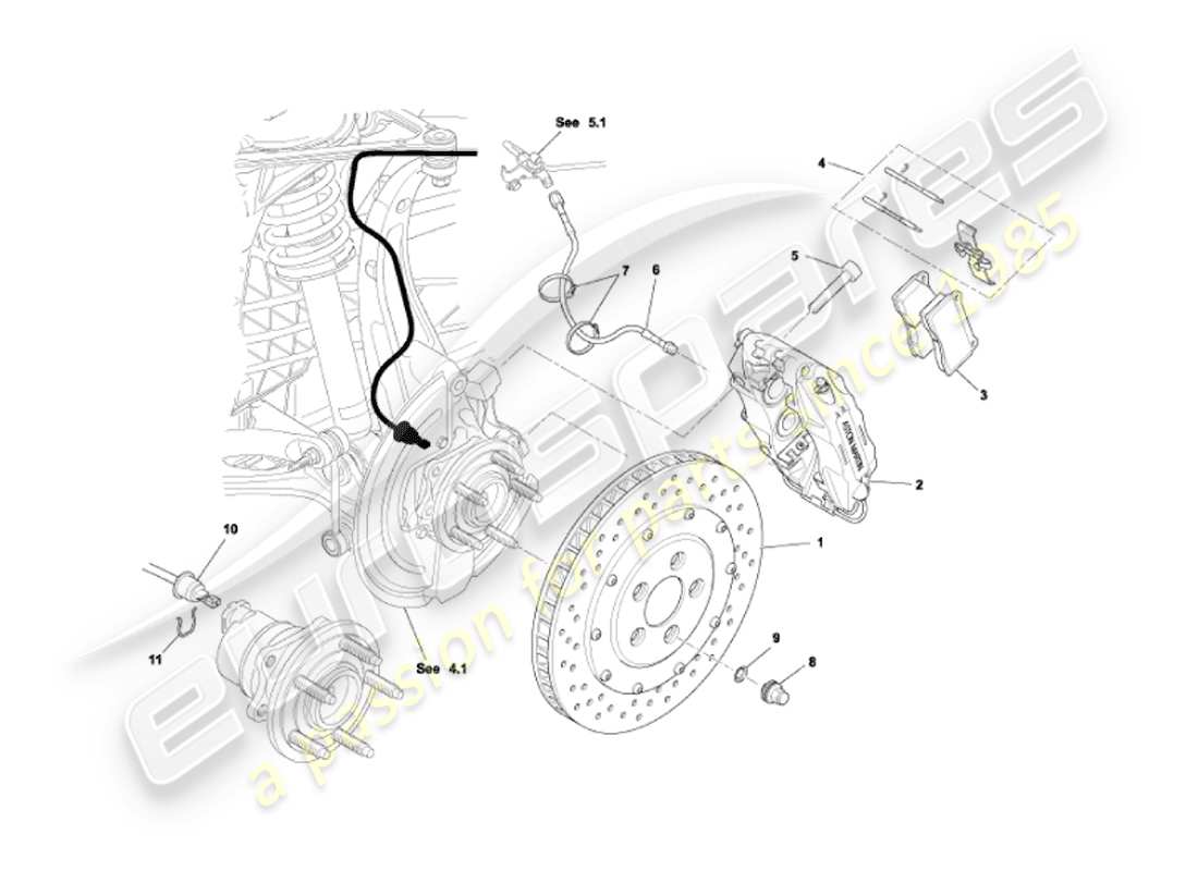 aston martin vanquish (2007) diagramma delle parti dei freni anteriori