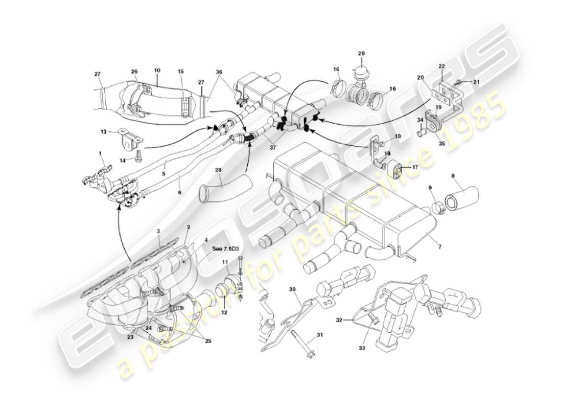 aston martin vanquish (2007) impianto di scarico diagramma delle parti