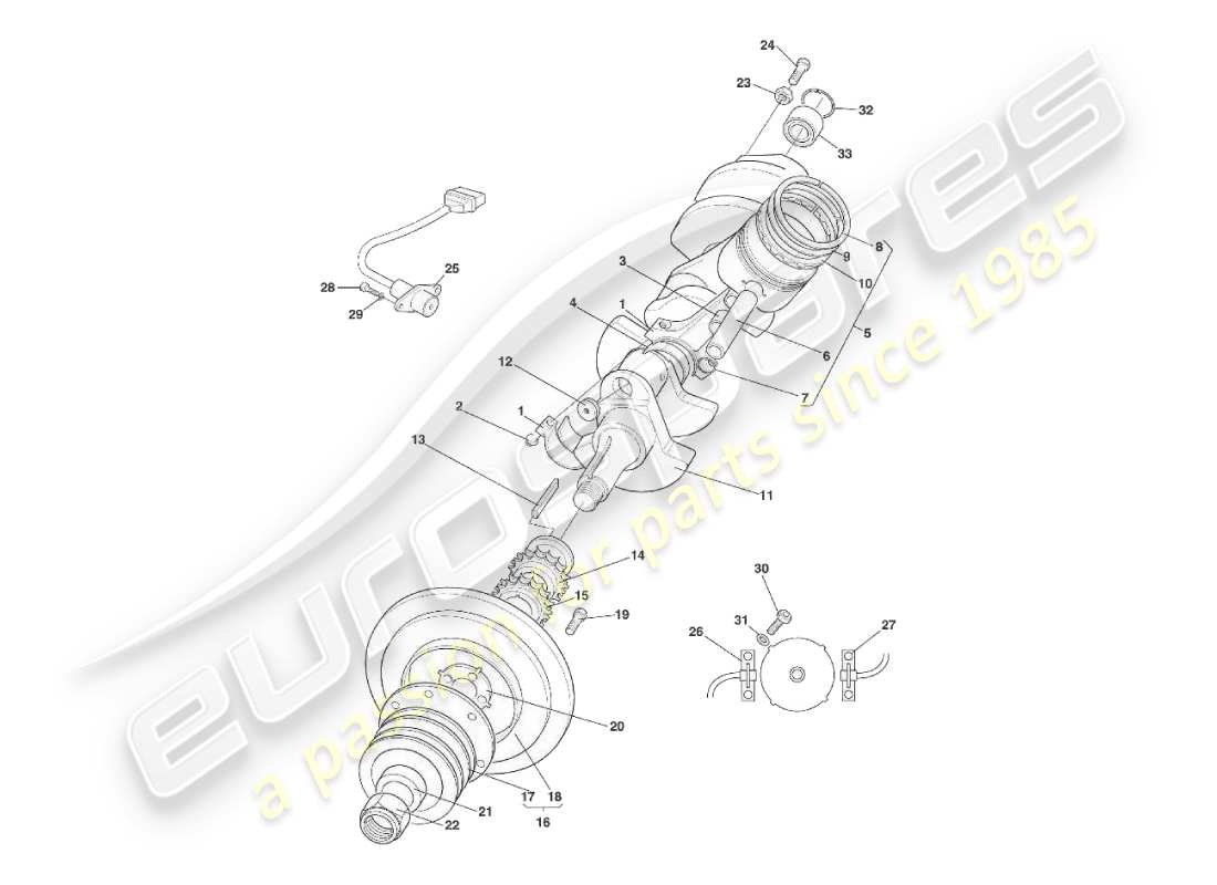 aston martin v8 virage (2000) diagramma delle parti di albero motore, pistoni e aste