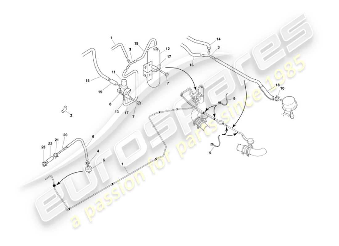 aston martin vanquish (2007) sistema di bypass dello scarico diagramma delle parti