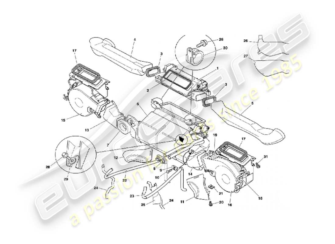aston martin vanquish (2007) diagramma delle parti dell'installazione interna