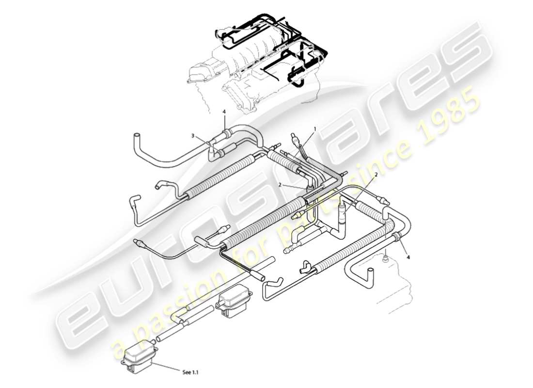 aston martin vanquish (2007) sistema di aspirazione, diagramma delle parti del motore