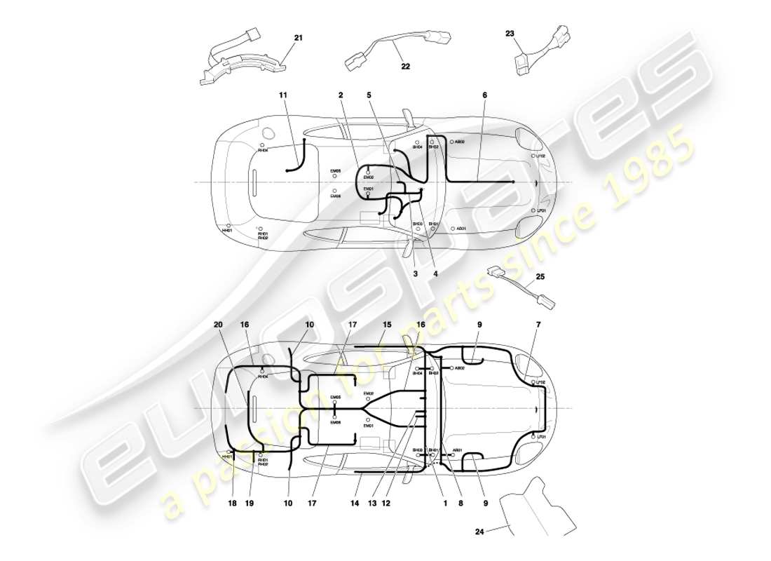 aston martin db7 vantage (2003) diagramma delle parti dei cablaggi