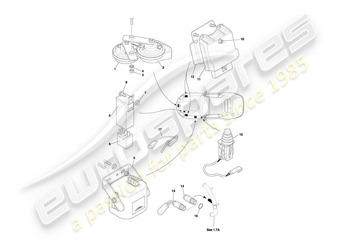 aston martin db7 vantage (2000) diagramma delle parti dei componenti del sottocofano