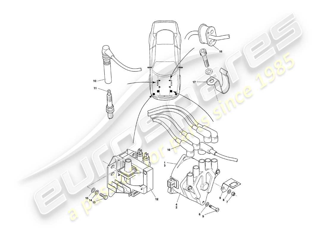 aston martin v8 coupe (2000) diagramma delle parti dei componenti elettrici del motore
