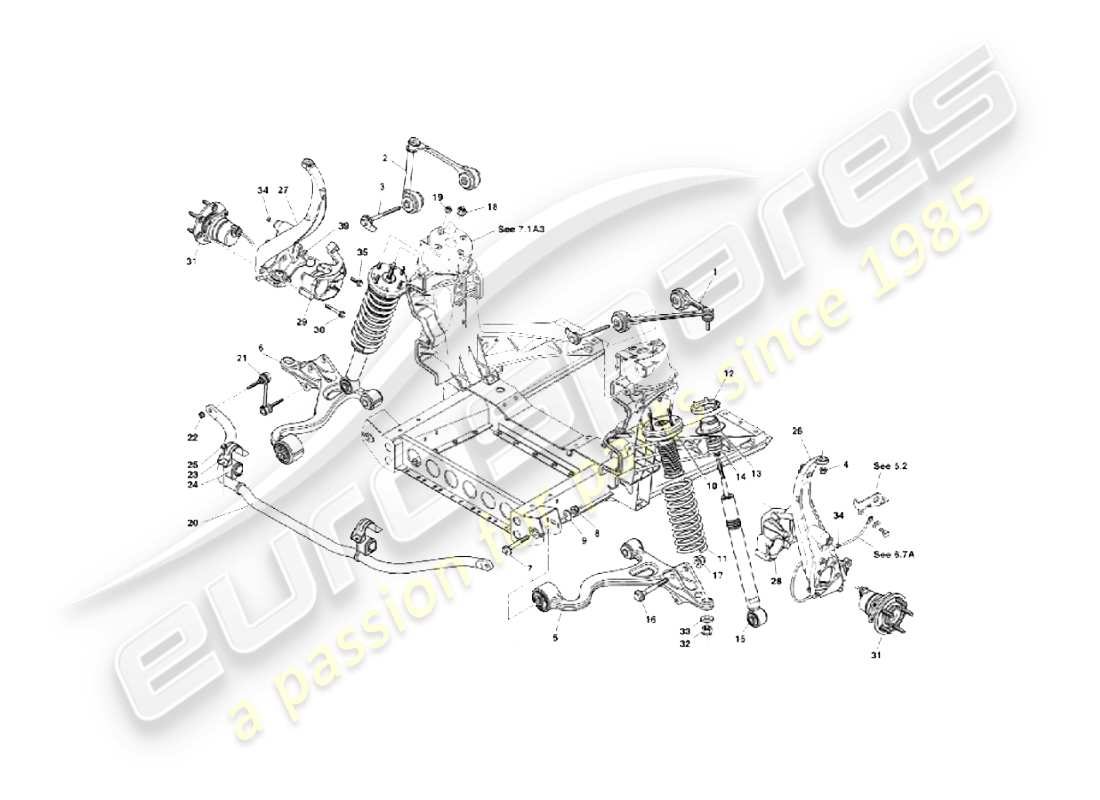 aston martin vanquish (2004) sospensioni e sterzo diagramma delle parti