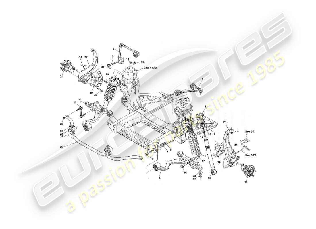 aston martin vanquish (2005) diagramma delle parti della sospensione anteriore