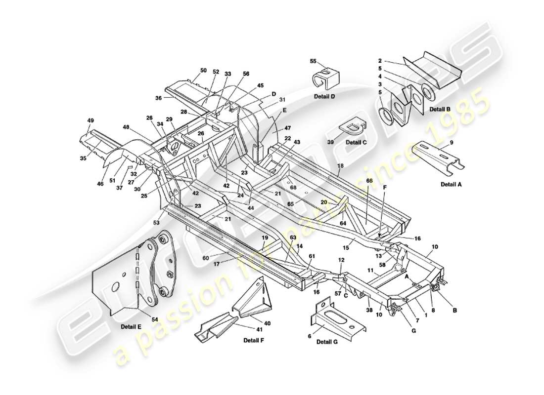 aston martin v8 volante (1997) telaio del telaio diagramma delle parti