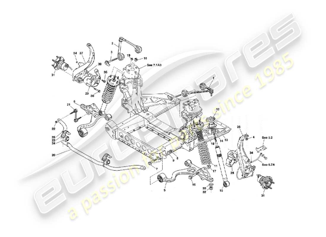 aston martin vanquish (2006) diagramma delle parti della sospensione anteriore
