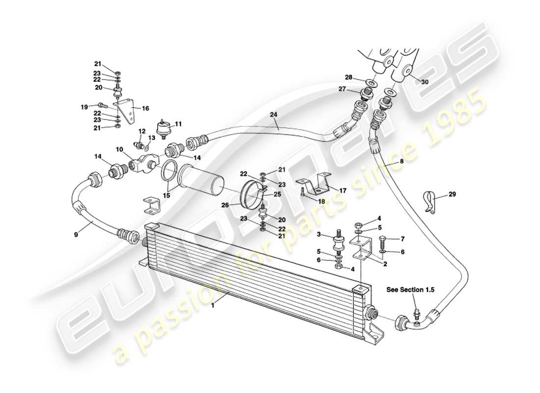 aston martin v8 volante (1997) sistema di raffreddamento dell'olio diagramma delle parti