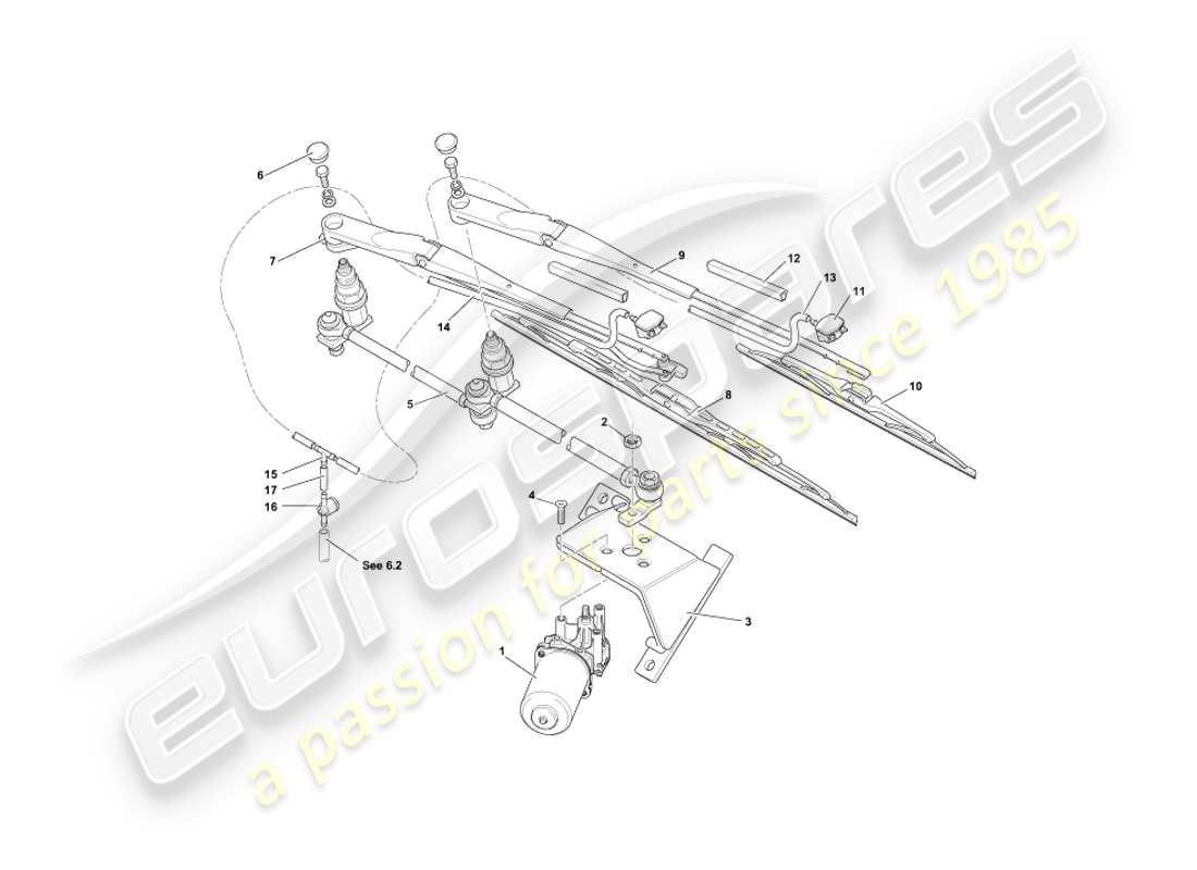 aston martin db7 vantage (2000) diagramma delle parti dei tergicristalli