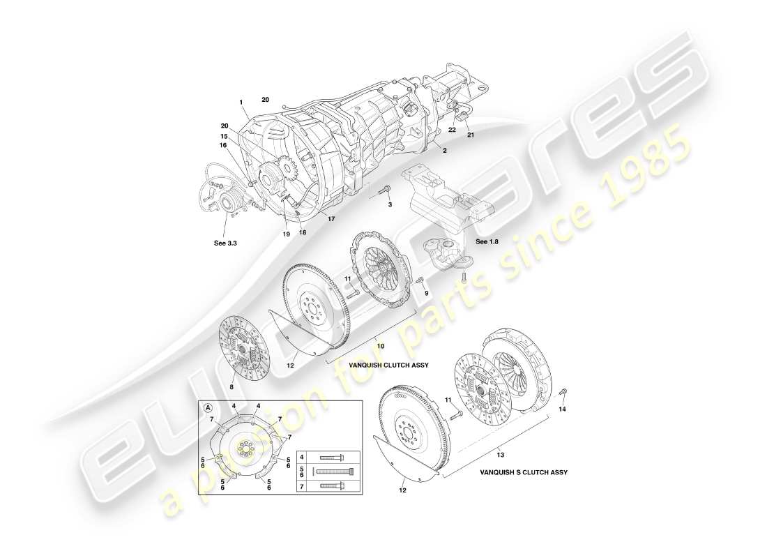 aston martin vanquish (2005) schema delle parti del cambio e della frizione asm