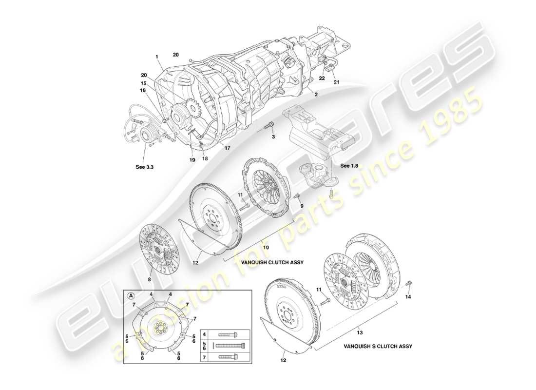 aston martin vanquish (2003) cambio e frizione asm diagramma delle parti