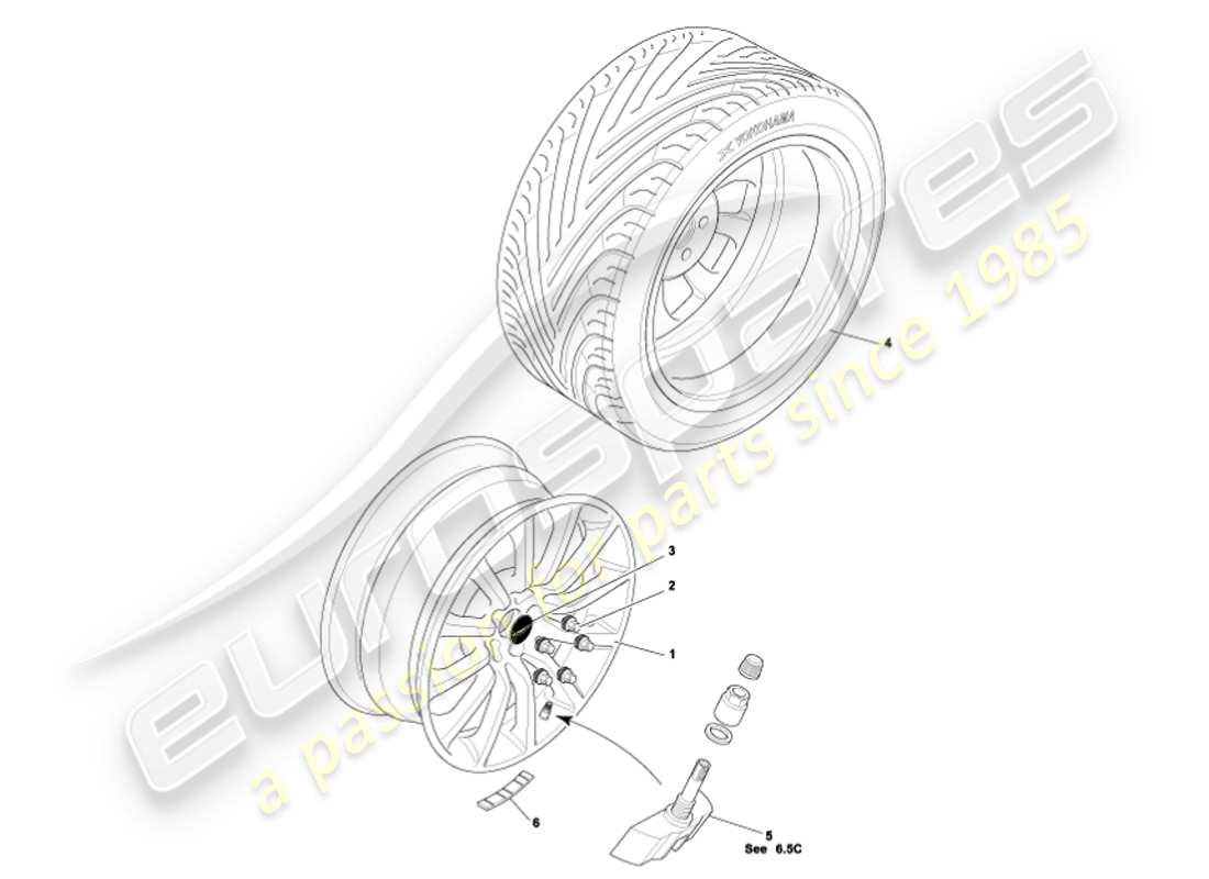 aston martin vanquish (2001) diagramma delle parti di ruote e pneumatici