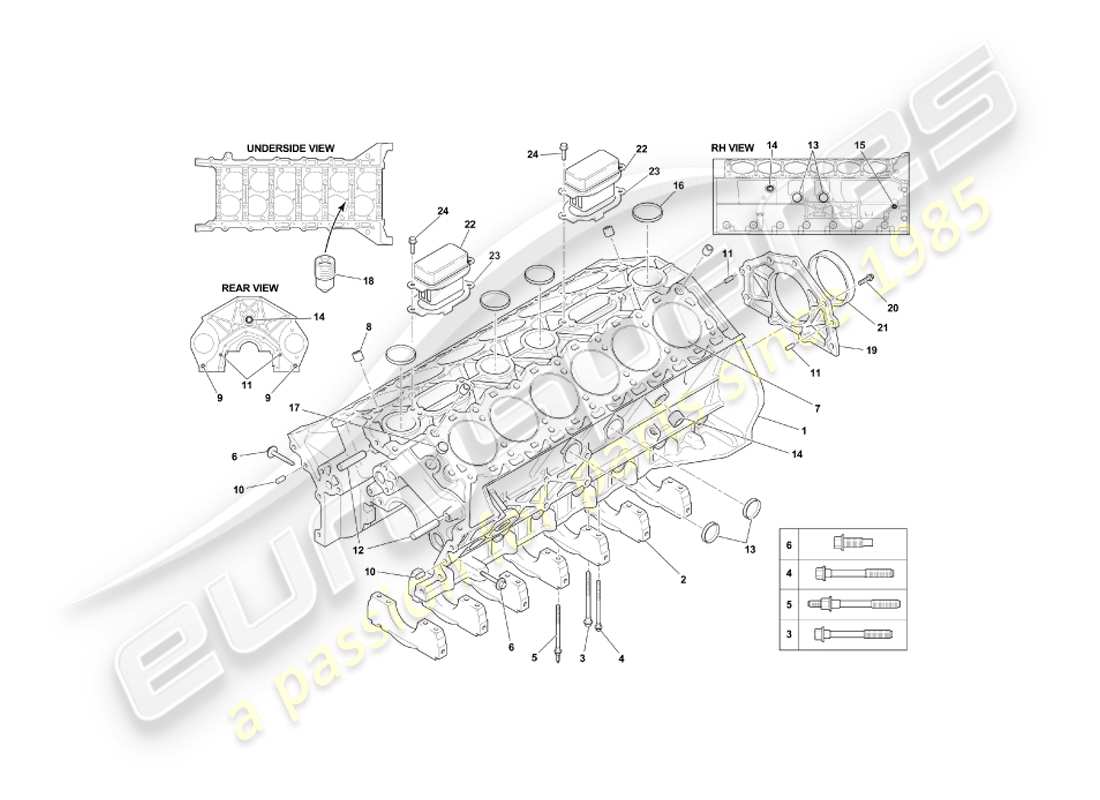 aston martin db7 vantage (2000) diagramma delle parti del blocco cilindri