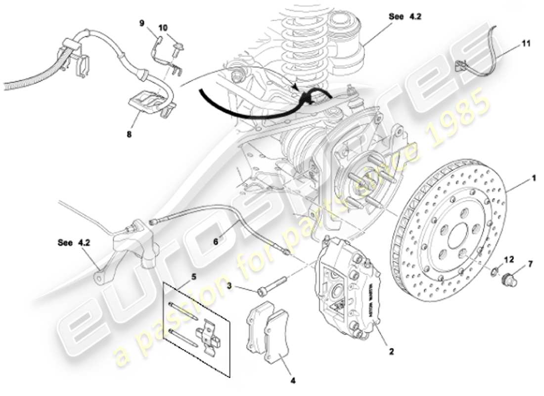 aston martin vanquish (2001) diagramma delle parti dei freni posteriori