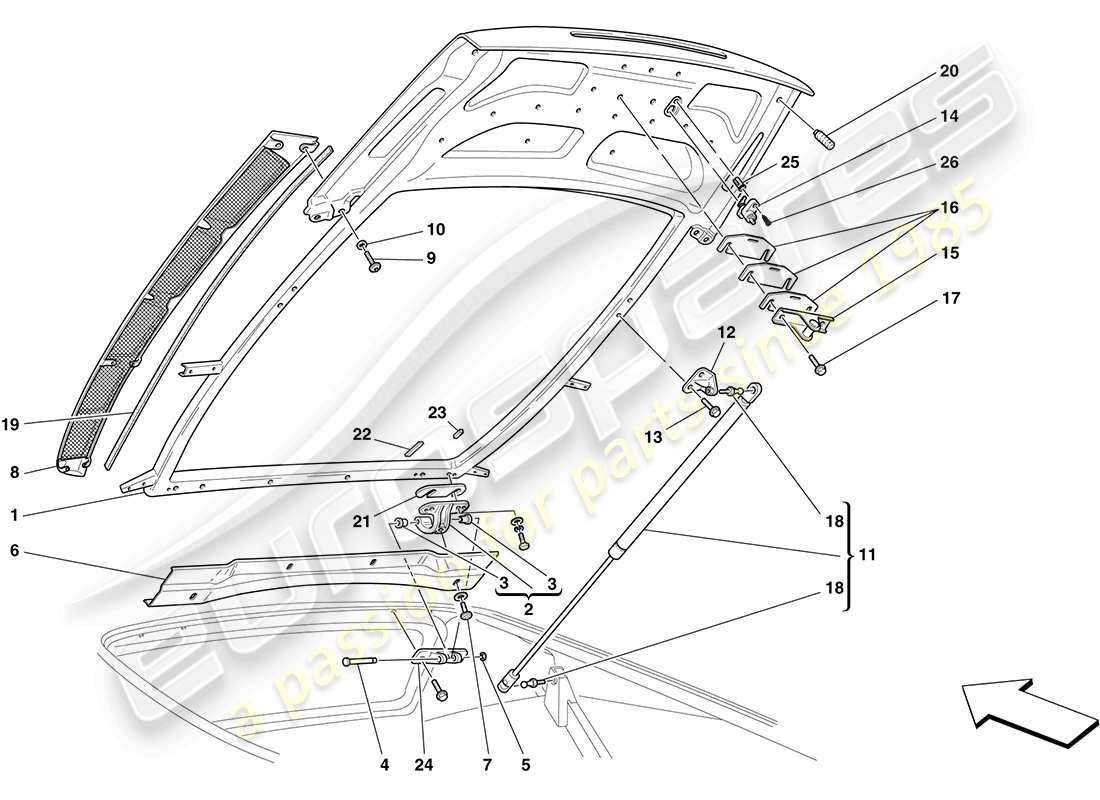 ferrari f430 coupe (rhd) coperchio vano motore diagramma delle parti