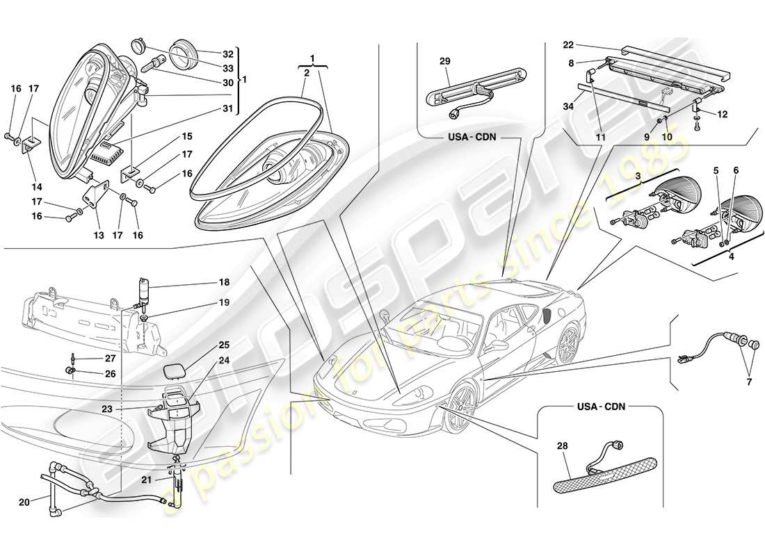 ferrari f430 coupe (rhd) fari e fanali posteriori diagramma delle parti