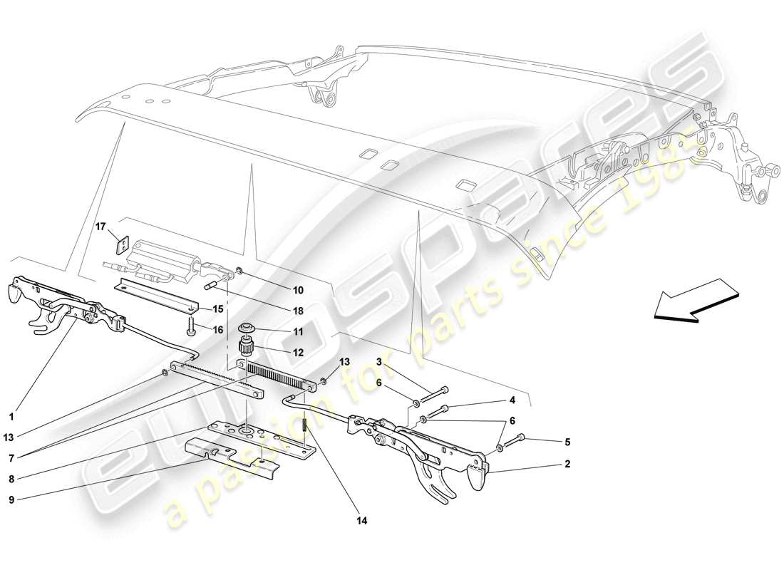 ferrari f430 scuderia (rhd) schema delle parti chiusura del tetto anteriore