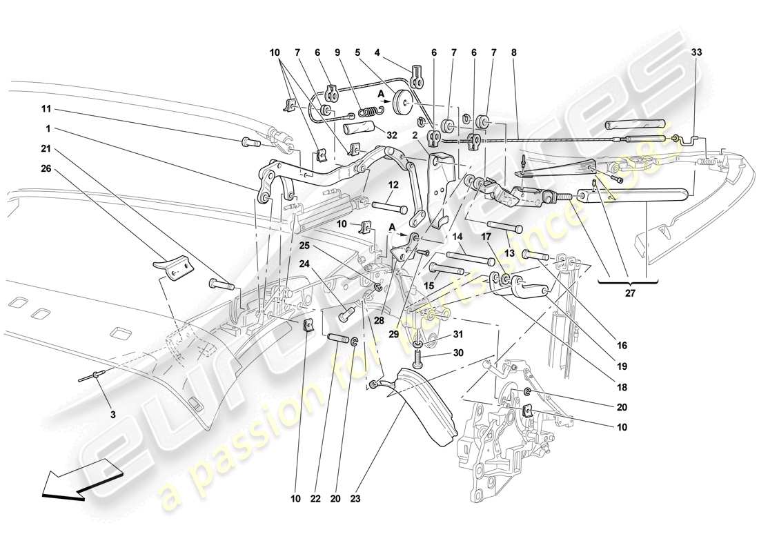 ferrari f430 scuderia (rhd) cinematica del tetto - parte superiore schema delle parti